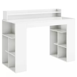 ÇİFT TARAF RAFLI AYAKLI ÇALIŞMA MASASI BEYAZ RENK 