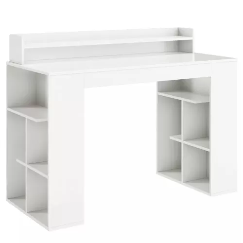 ÇİFT TARAF RAFLI AYAKLI ÇALIŞMA MASASI BEYAZ RENK 