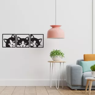 Rafkestir Kedi Figürü Ahşap 29x29 Cm Mdf Dekoratif  Dekor Duvar Tablo - Duvar Süsü