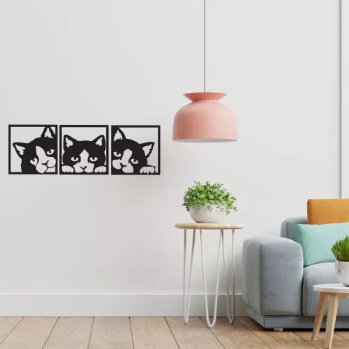 Rafkestir Kedi Figürü Ahşap 29x29 Cm Mdf Dekoratif  Dekor Duvar Tablo - Duvar Süsü