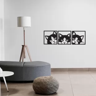 Rafkestir Kedi Figürü Ahşap 29x29 Cm Mdf Dekoratif  Dekor Duvar Tablo - Duvar Süsü