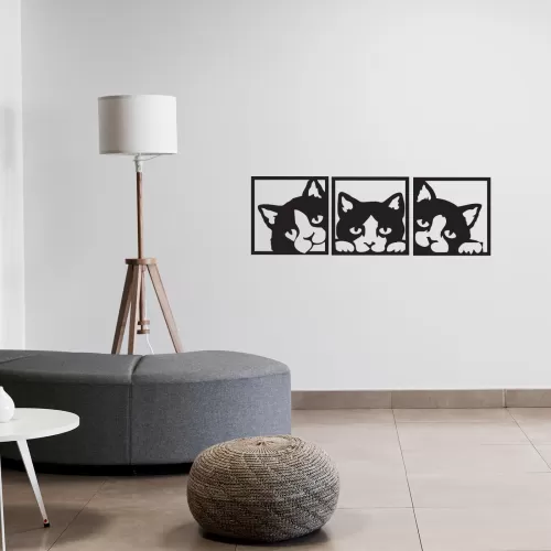 Rafkestir Kedi Figürü Ahşap 29x29 Cm Mdf Dekoratif  Dekor Duvar Tablo - Duvar Süsü