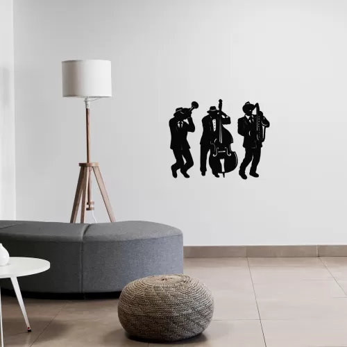Rafkestir 3 Lü Jazz Figürü Ahşap 20 x 50  Cm Mdf Dekoratif Dekor Duvar Tablo - Duvar Süsü