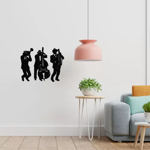 Rafkestir 3 Lü Jazz Figürü Ahşap 20 x 50  Cm Mdf Dekoratif Dekor Duvar Tablo - Duvar Süsü