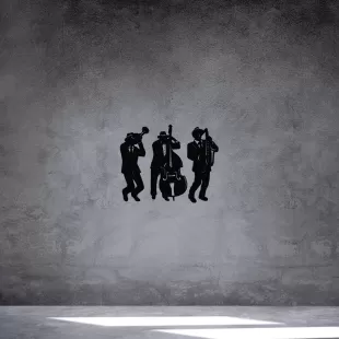 Rafkestir 3 Lü Jazz Figürü Ahşap 20 x 50  Cm Mdf Dekoratif Dekor Duvar Tablo - Duvar Süsü