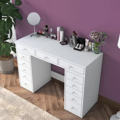 MAKYAJ TUVALET MASASI 13 ÇEKMECELİ BEYAZ RENK 