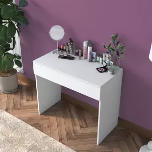 MAKYAJ TUVALET MASASI ÇEKMECELİ BÖLMELİ BEYAZ RENK 