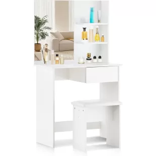 TEK ÇEKMECELİ AYNALI 75 CM MAKYAJ MASASI BEYAZ RENK