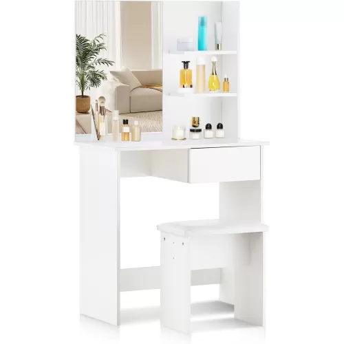 TEK ÇEKMECELİ AYNALI 75 CM MAKYAJ MASASI BEYAZ RENK