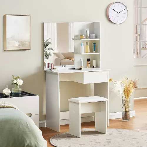 TEK ÇEKMECELİ AYNALI 75 CM MAKYAJ MASASI BEYAZ RENK