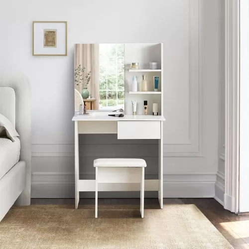 TEK ÇEKMECELİ AYNALI 75 CM MAKYAJ MASASI BEYAZ RENK