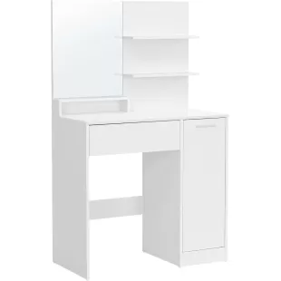 TEK ÇEKMECELİ YANI DOLAPLI AYNALI 80 CM MAKYAJ MASASI BEYAZ RENK