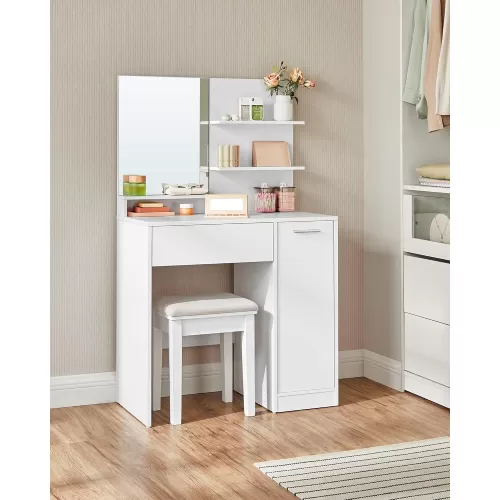 TEK ÇEKMECELİ YANI DOLAPLI AYNALI 80 CM MAKYAJ MASASI BEYAZ RENK
