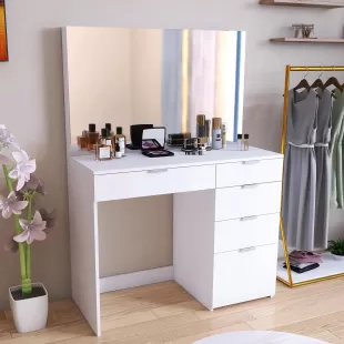 5 ÇEKMECELİ AYNALI 100 CM MAKYAJ MASASI BEYAZ RENK